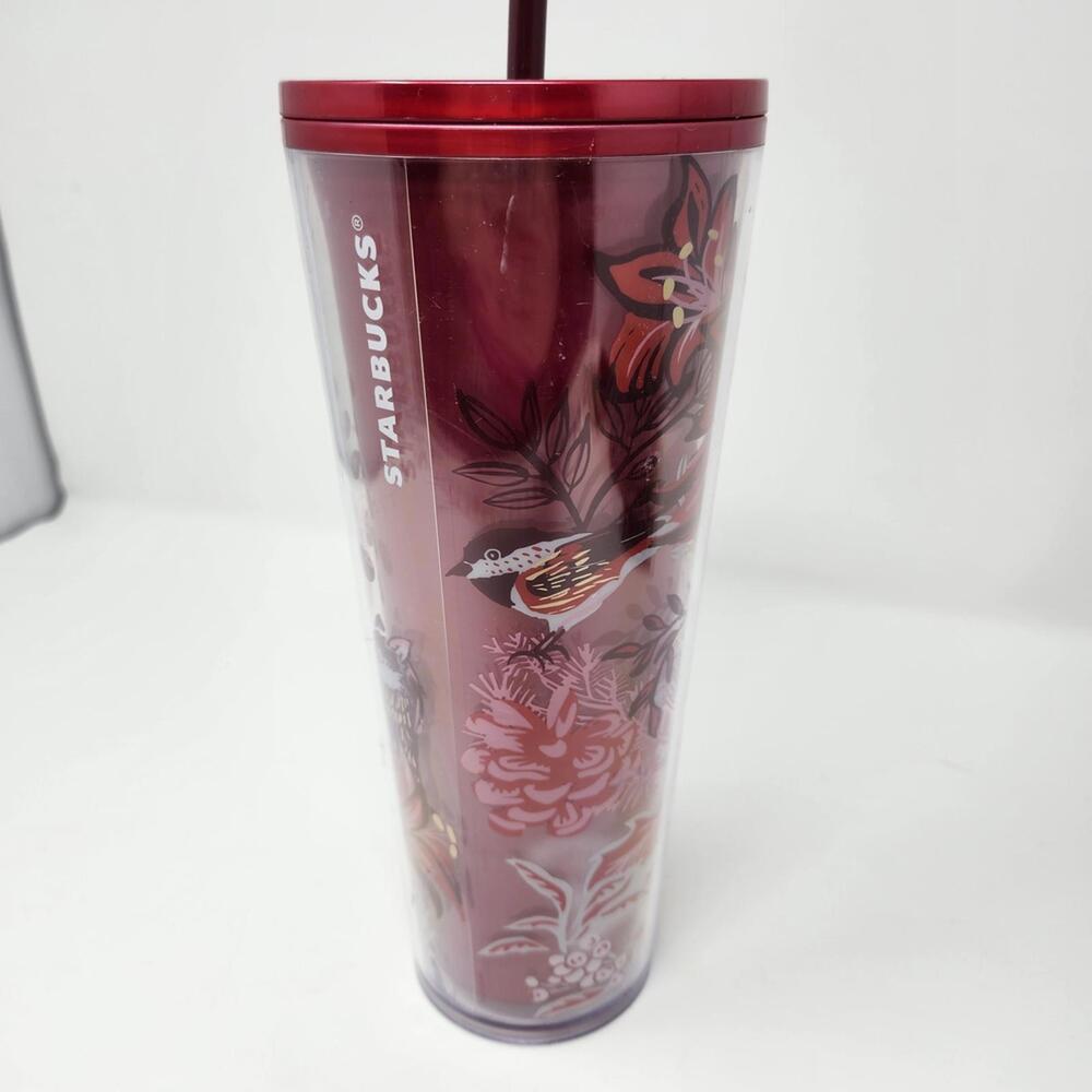 Starbucks Pink Floral Cold Cup Tumbler w Straw